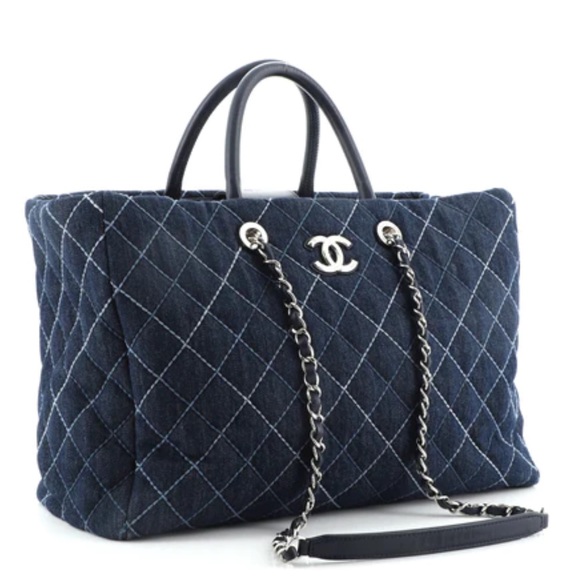 Chanel Denim Quilted Large Coco Handle Shopping Tote Blue - Picture 12 of 14
